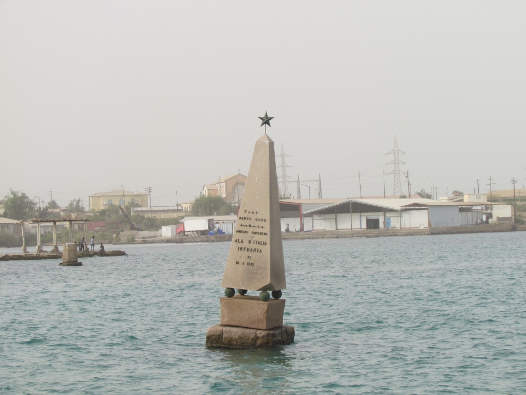 The remaining italian monument in the sea of the Port of Massawa &ldquo; ALA D&rsquo;ITALIA INFRANTA&rdquo; (&ldquo;The broken wing of Italy&rdquo;) from 1934 in Massawa. Photo: Soroor Notash. February 2019