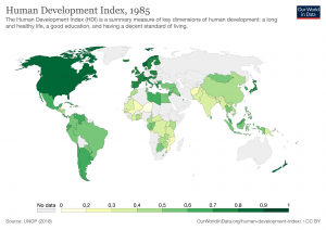 Human development index in 2017. Based on data from UNDP. www.OurWorldInData.org/human-development-index